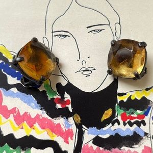VTG CLAUDETTE Amber Glass Clip-on Earrings